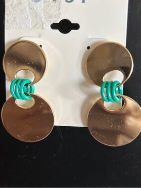 Gold Drop Earrings with Teal Accents